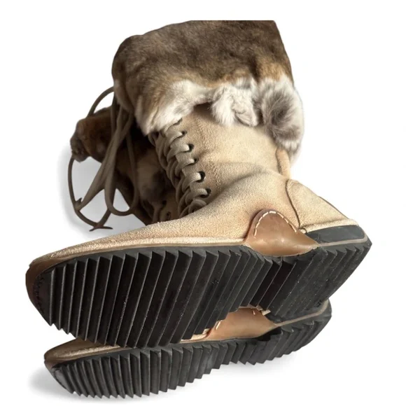 Natural Fur + Shearling-Lined Winter Boots – Tan Suede Lace-Up & Zipper - Picture 10 of 10
